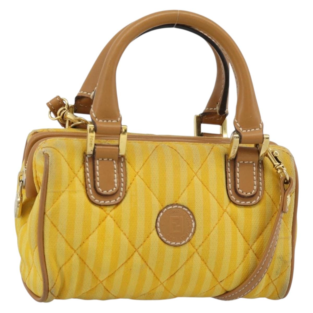 FENDI Hand Bag Canvas 2way Yellow Gold Auth 190664A