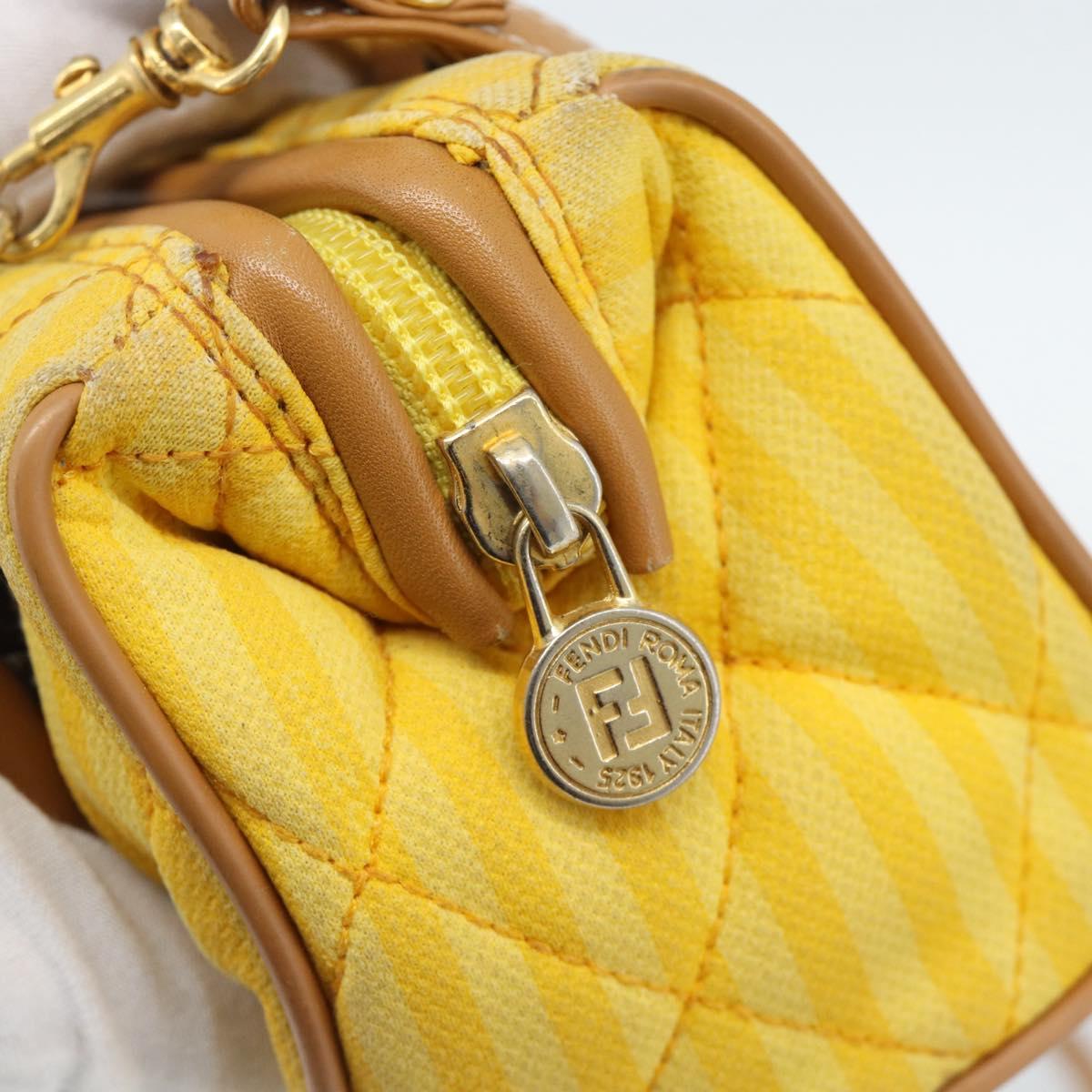 FENDI Hand Bag Canvas 2way Yellow Gold Auth 190664A