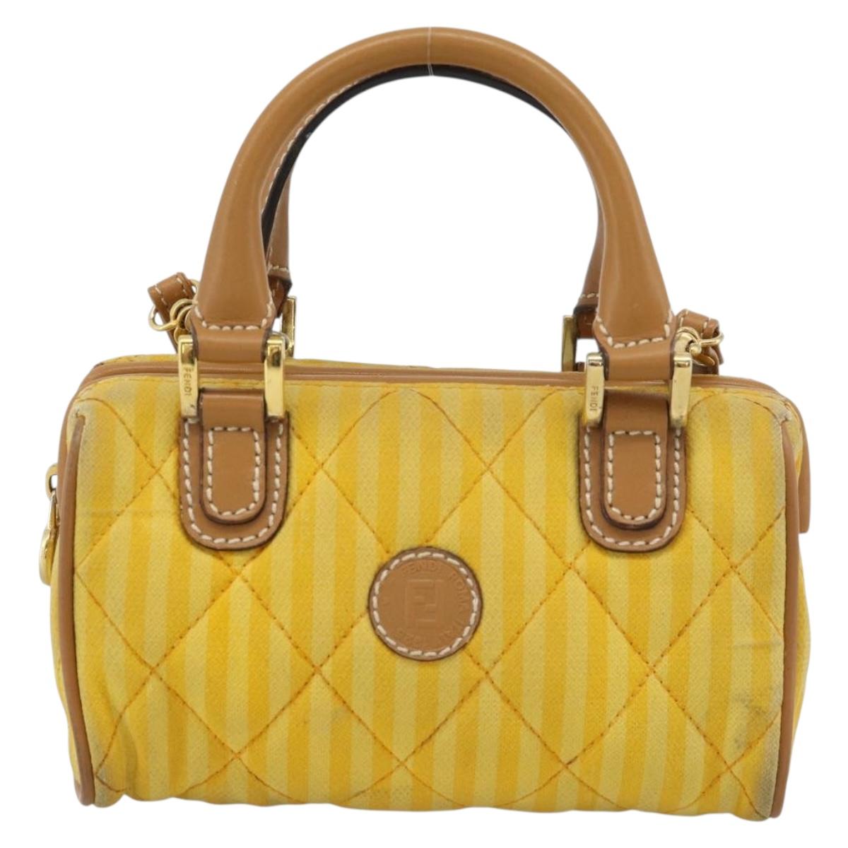 FENDI Hand Bag Canvas 2way Yellow Gold Auth 190664A