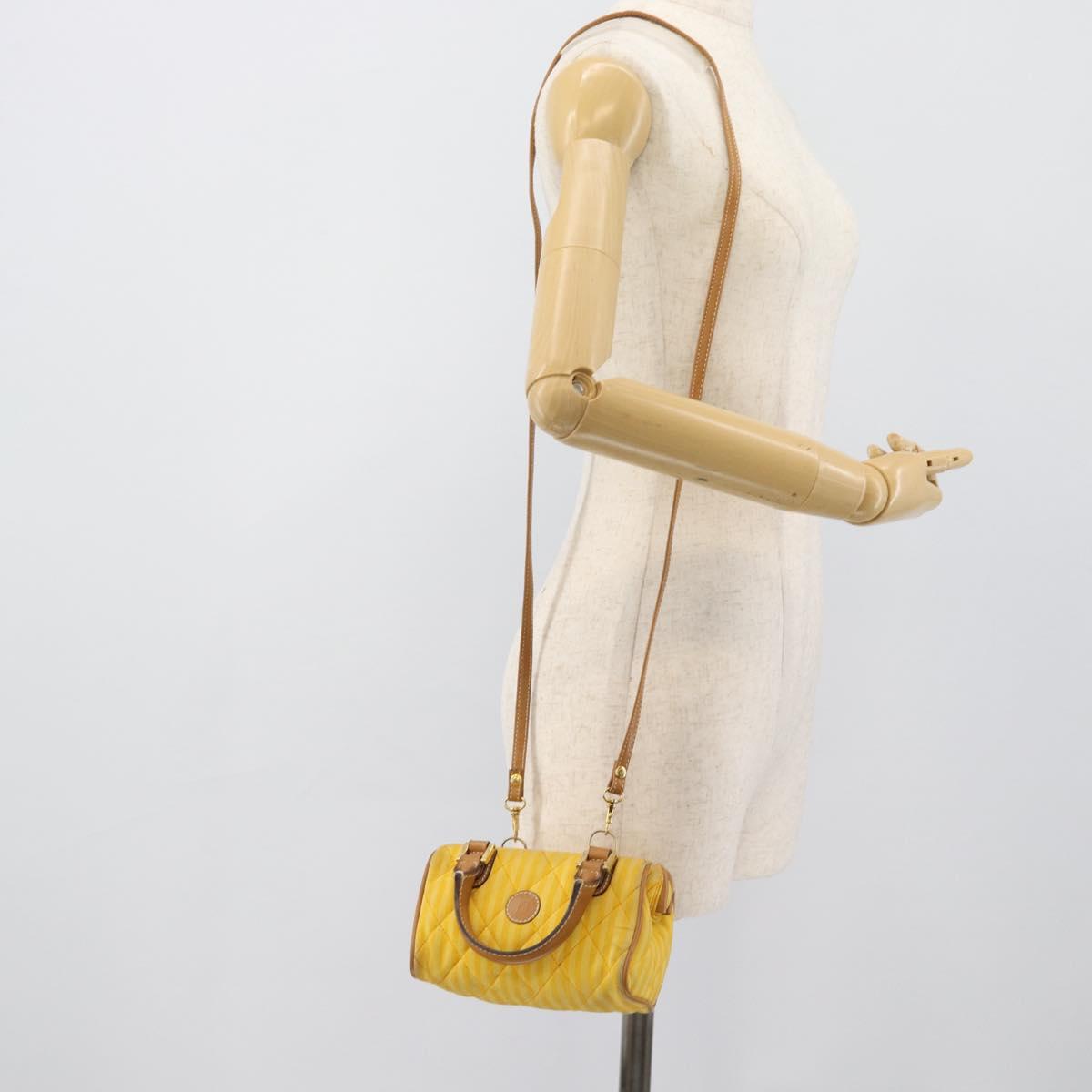 FENDI Hand Bag Canvas 2way Yellow Gold Auth 190664A