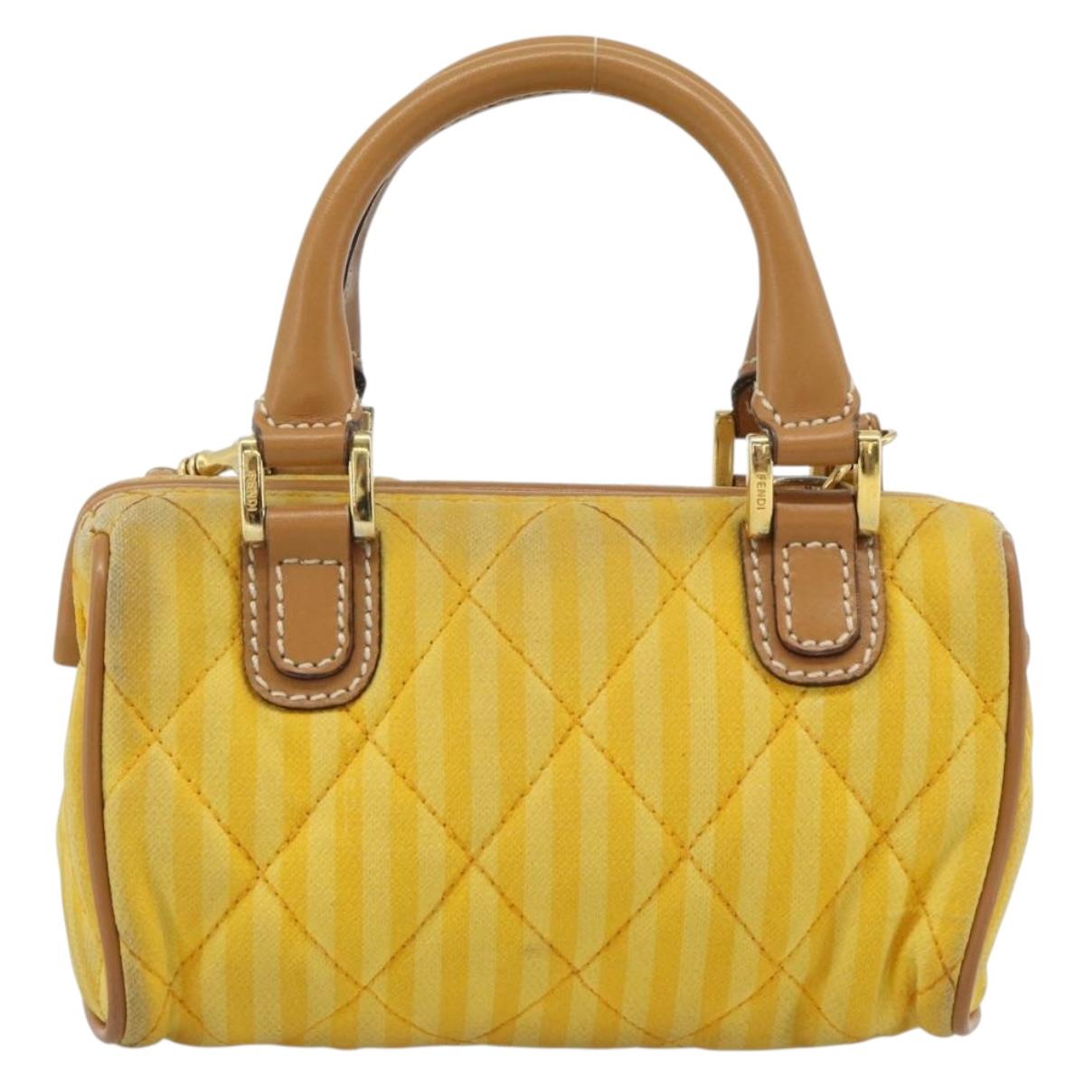FENDI Hand Bag Canvas 2way Yellow Gold Auth 190664A