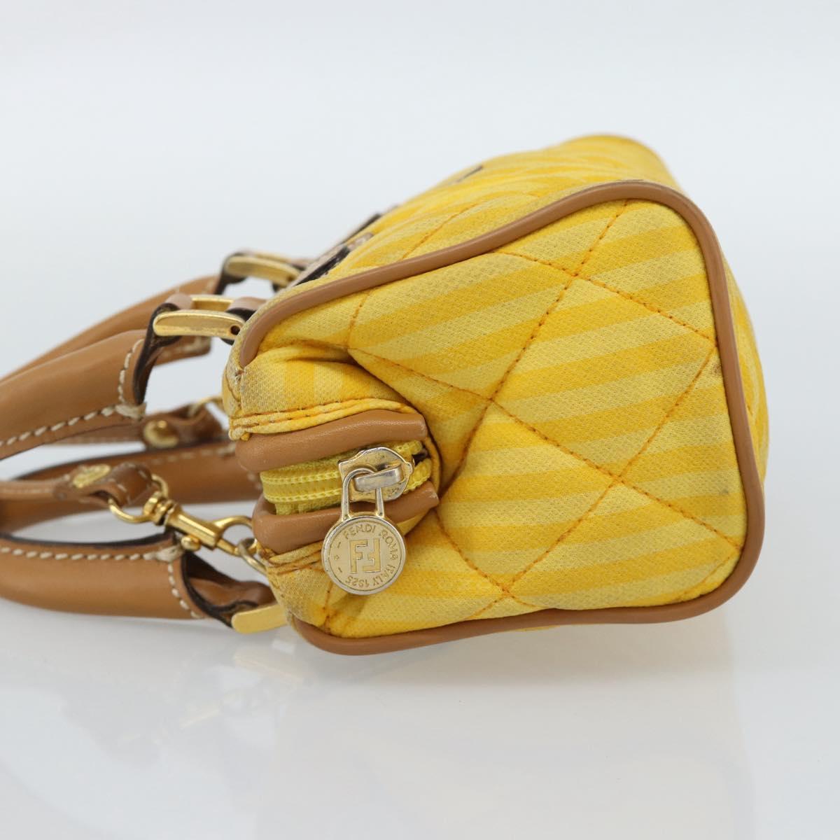 FENDI Hand Bag Canvas 2way Yellow Gold Auth 190664A