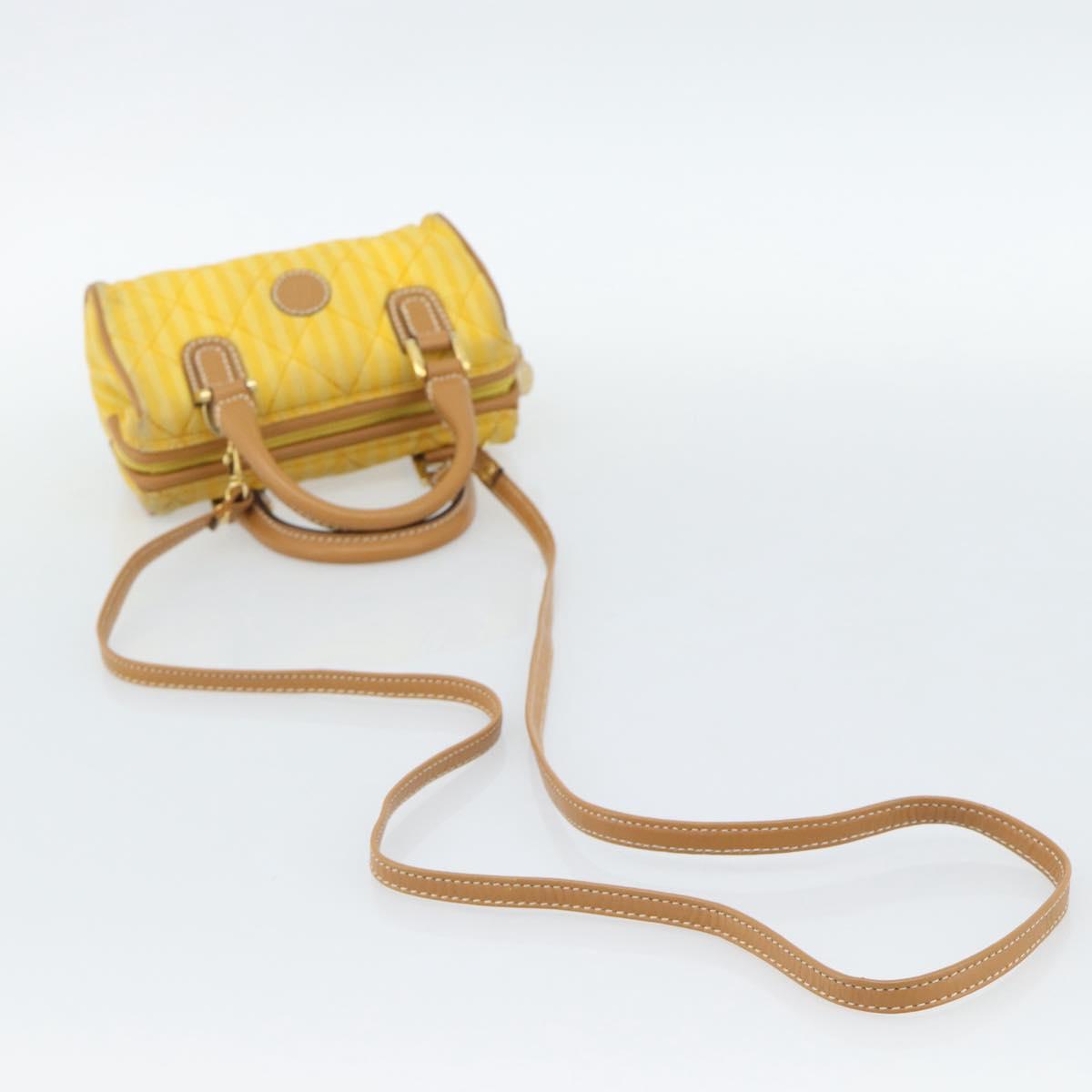 FENDI Hand Bag Canvas 2way Yellow Gold Auth 190664A