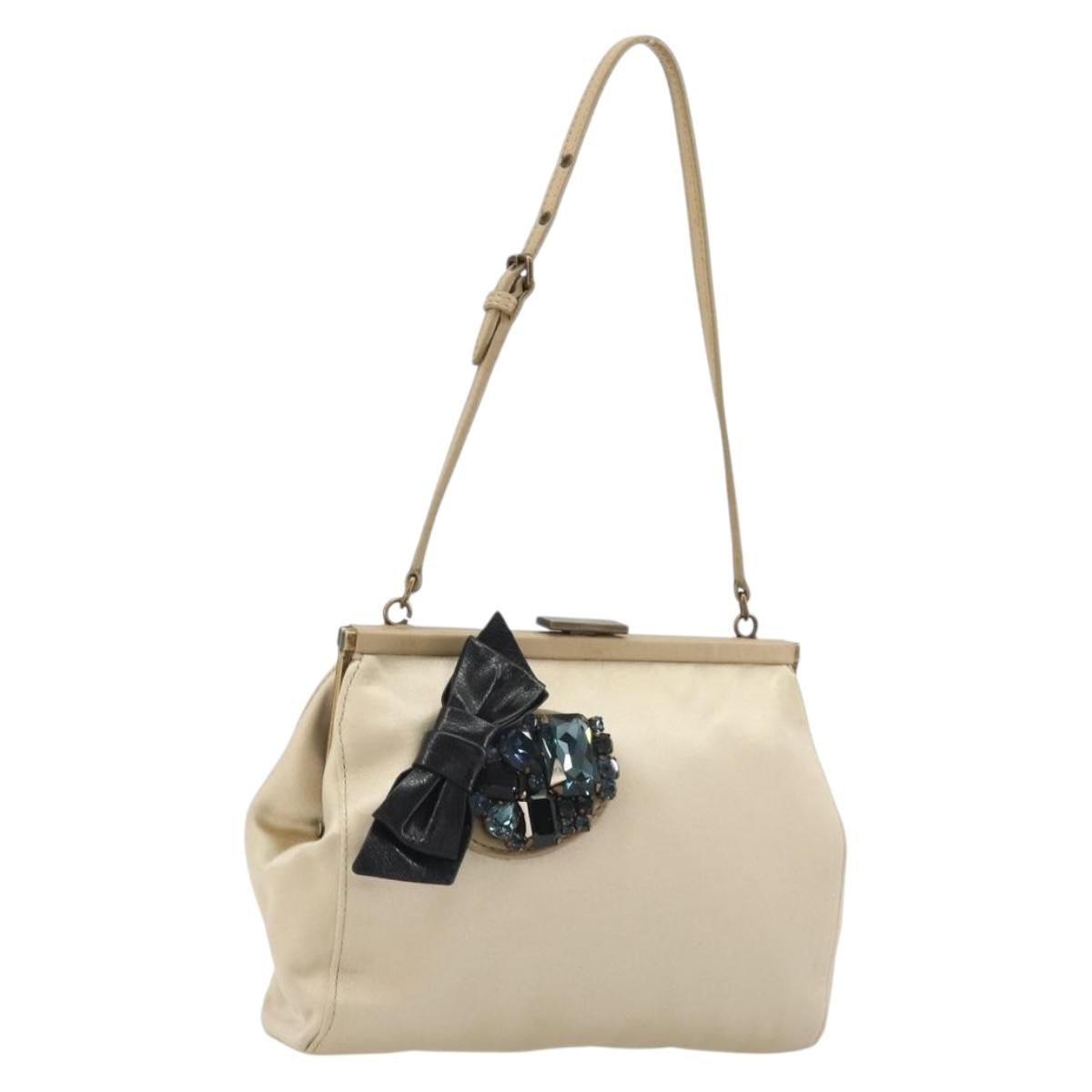Miu Miu Accessory Pouch Satin Champagne Gold Auth 190668A