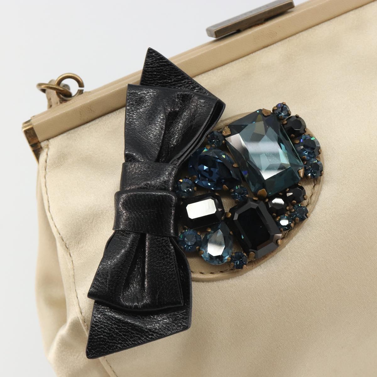 Miu Miu Accessory Pouch Satin Champagne Gold Auth 190668A