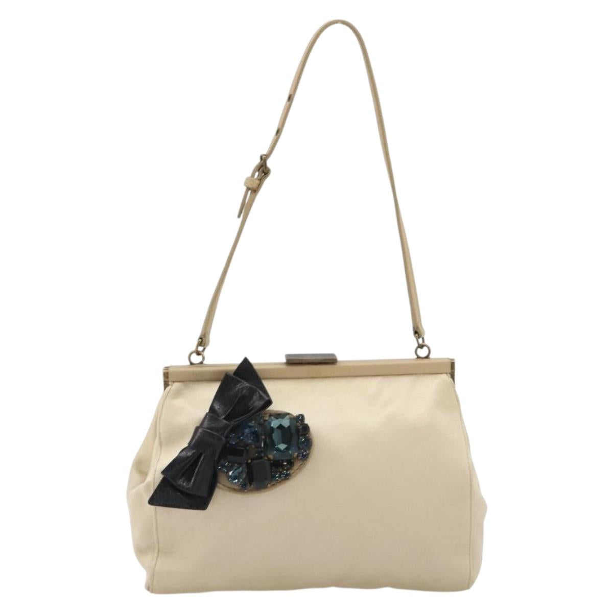 Miu Miu Accessory Pouch Satin Champagne Gold Auth 190668A