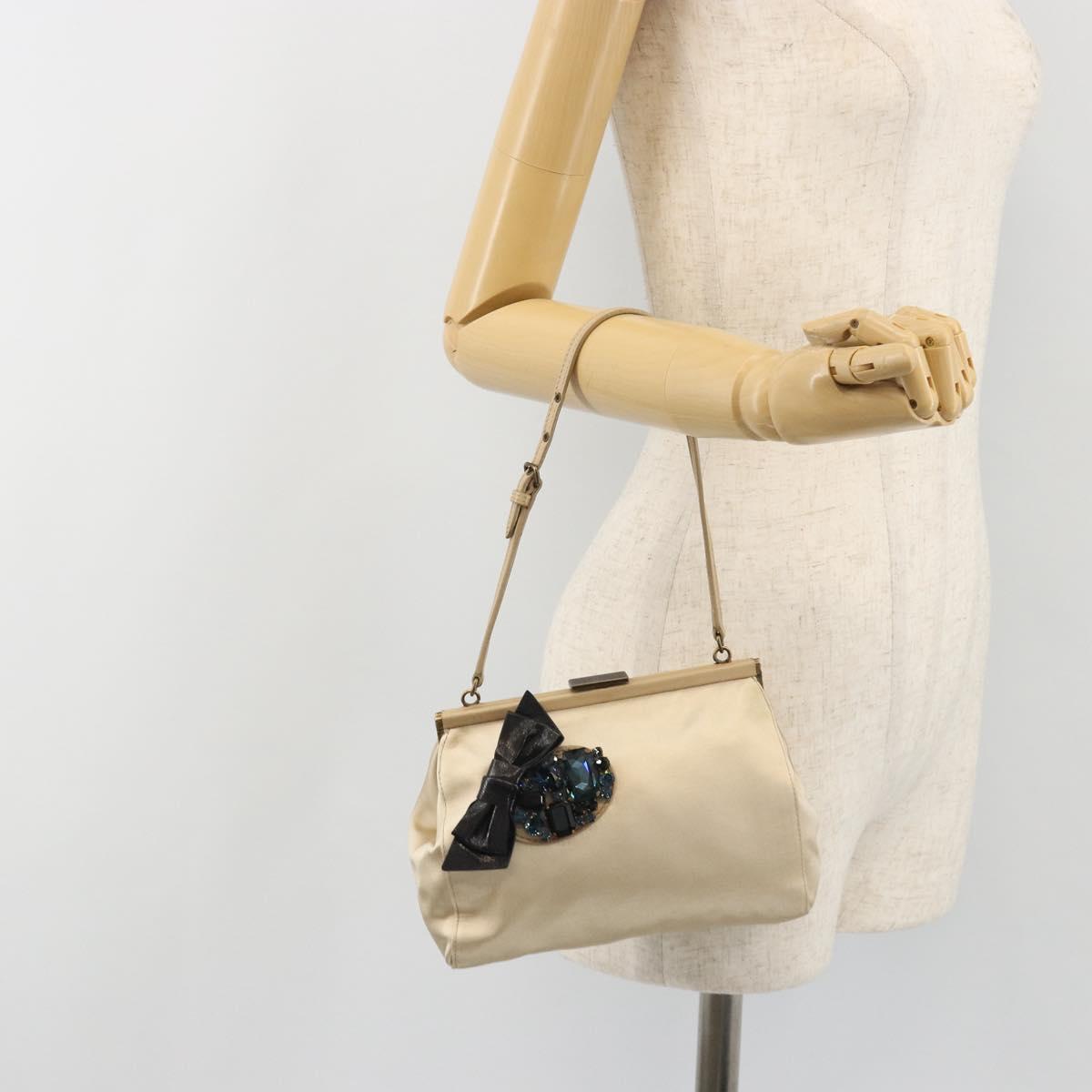 Miu Miu Accessory Pouch Satin Champagne Gold Auth 190668A