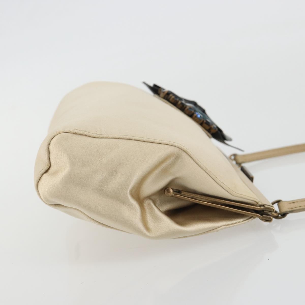 Miu Miu Accessory Pouch Satin Champagne Gold Auth 190668A