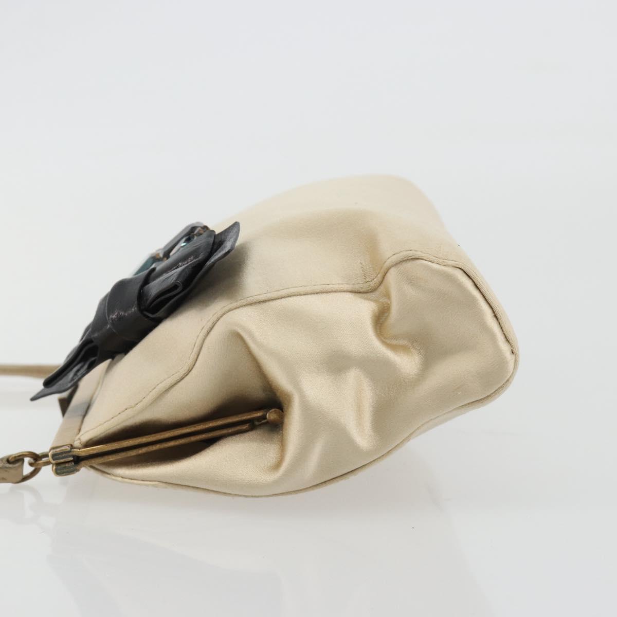 Miu Miu Accessory Pouch Satin Champagne Gold Auth 190668A