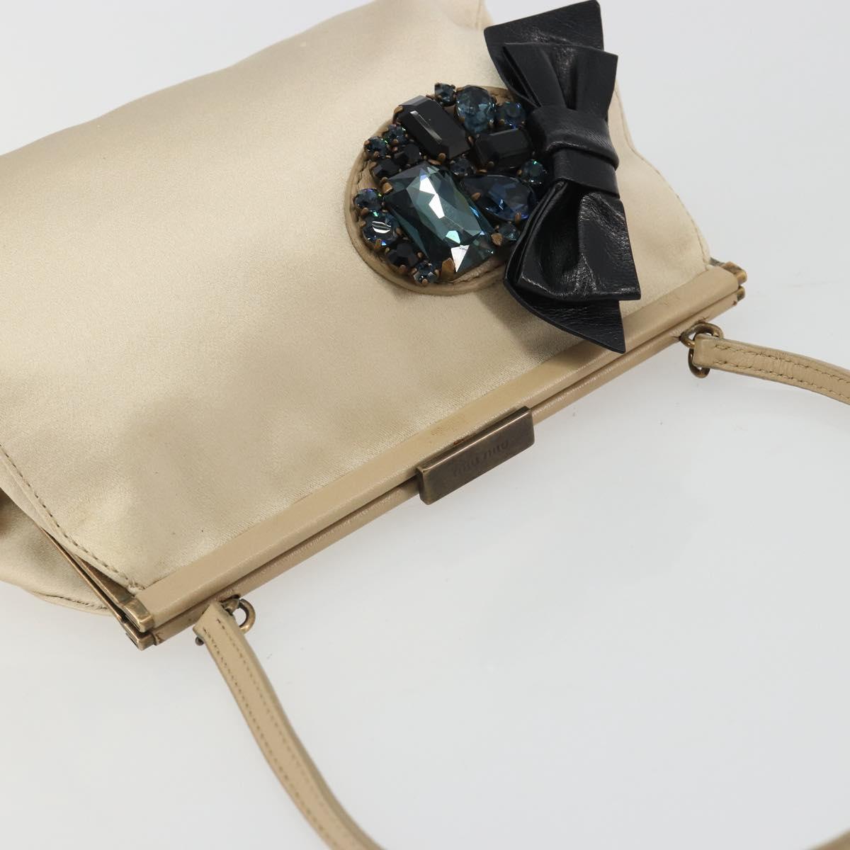 Miu Miu Accessory Pouch Satin Champagne Gold Auth 190668A