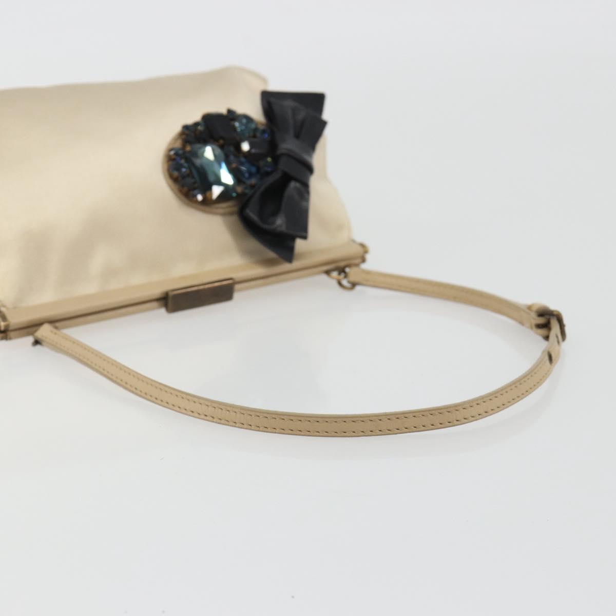 Miu Miu Accessory Pouch Satin Champagne Gold Auth 190668A