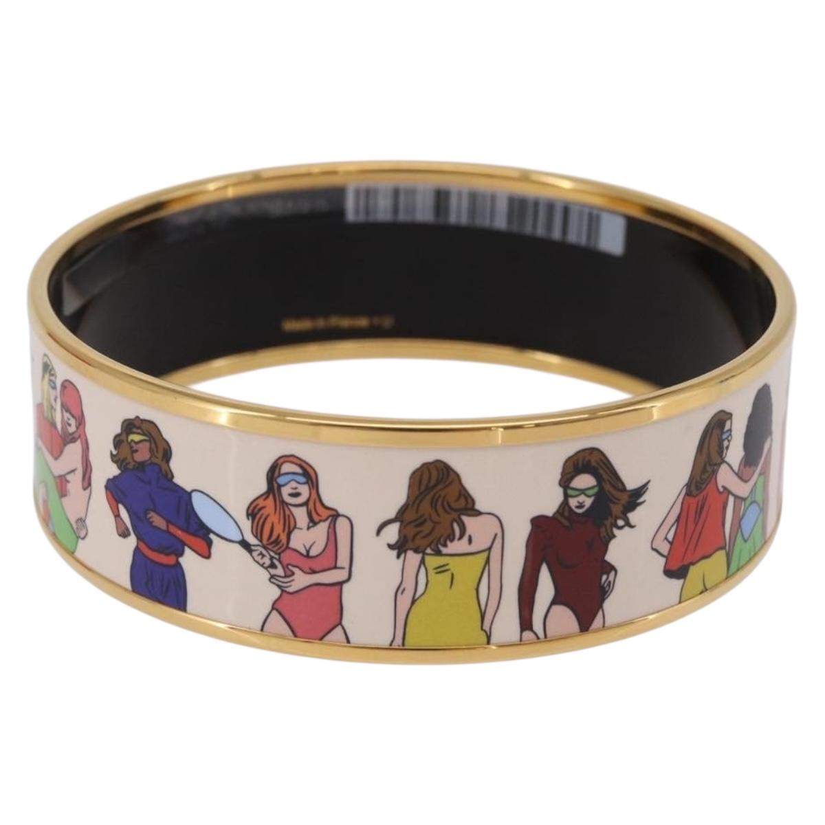 HERMES Emaille GM Beach Bracelet metal Gold Tone Auth 190673M