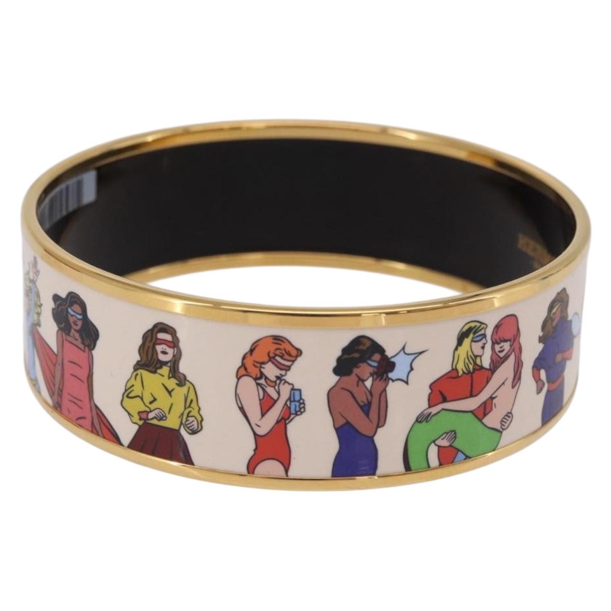 HERMES Emaille GM Beach Bracelet metal Gold Tone Auth 190673M