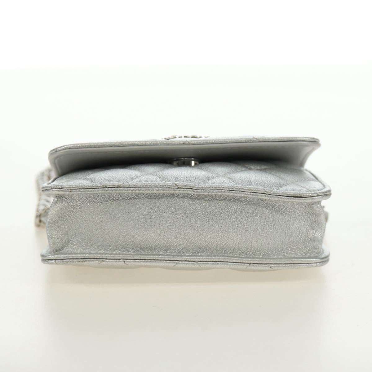 CHANEL Matelasse Chain Shoulder Bag Lamb Skin Silver CC Auth 190674SAM