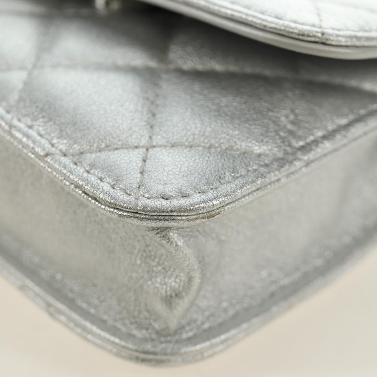 CHANEL Matelasse Chain Shoulder Bag Lamb Skin Silver CC Auth 190674SAM
