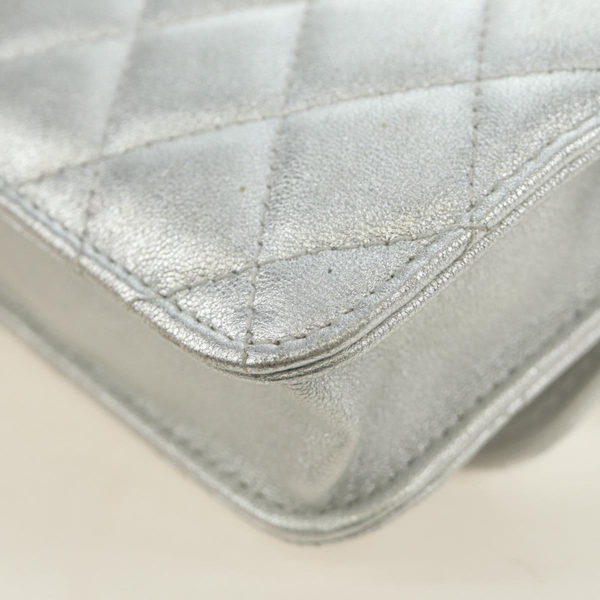 CHANEL Matelasse Chain Shoulder Bag Lamb Skin Silver CC Auth 190674SAM