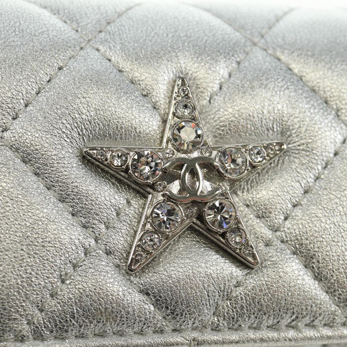 CHANEL Matelasse Chain Shoulder Bag Lamb Skin Silver CC Auth 190674SAM