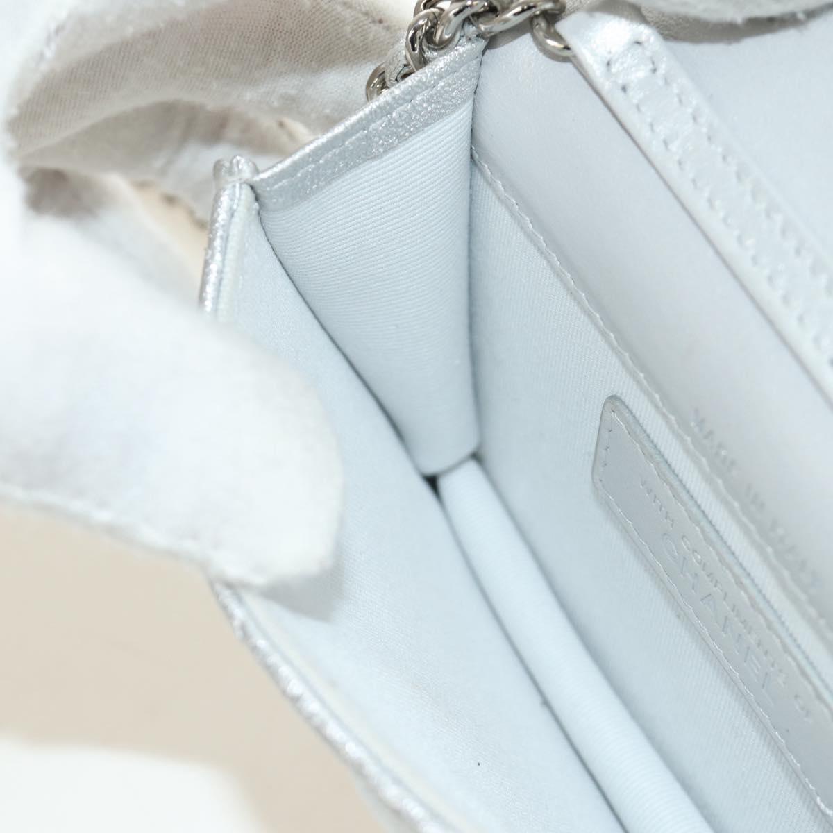 CHANEL Matelasse Chain Shoulder Bag Lamb Skin Silver CC Auth 190674SAM