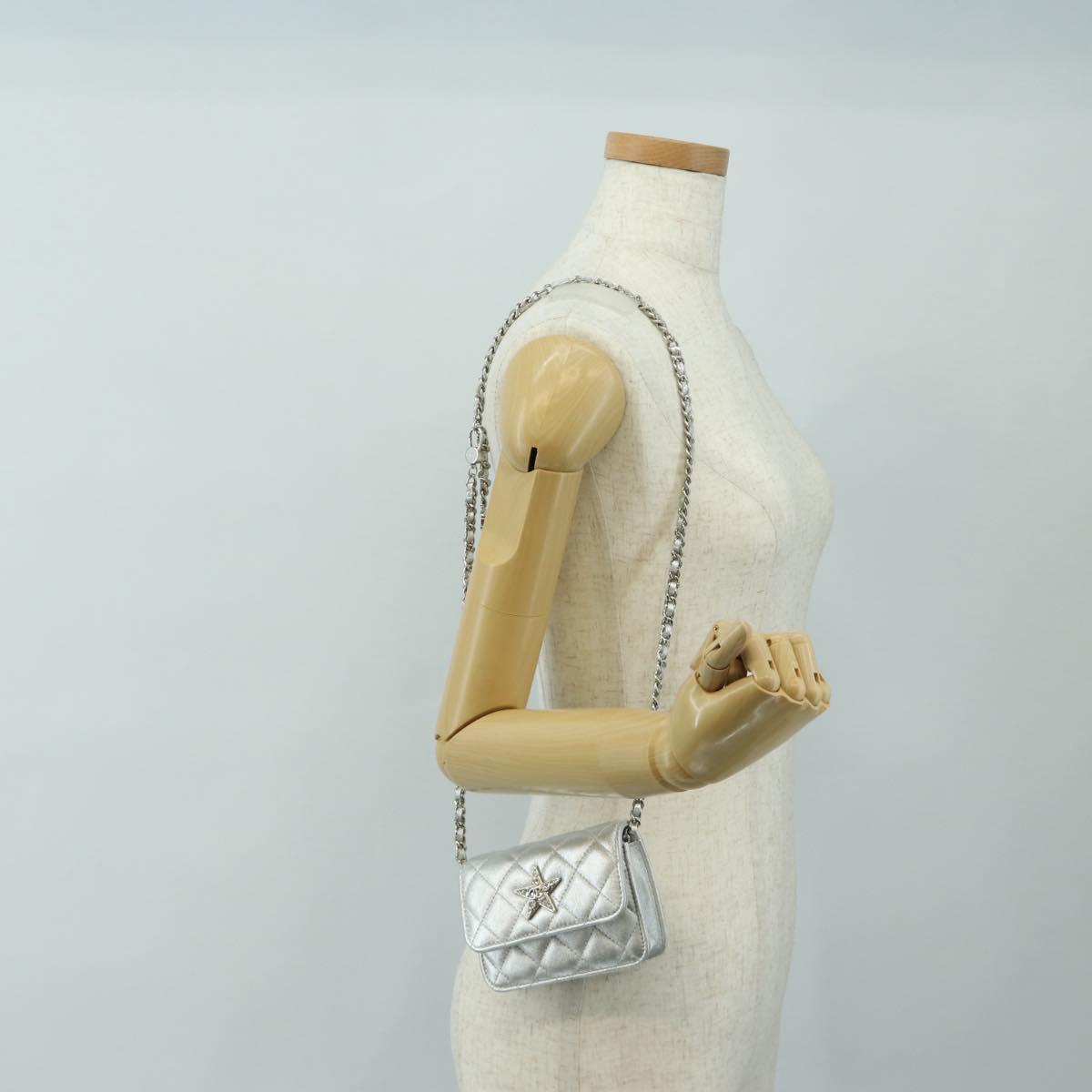 CHANEL Matelasse Chain Shoulder Bag Lamb Skin Silver CC Auth 190674SAM