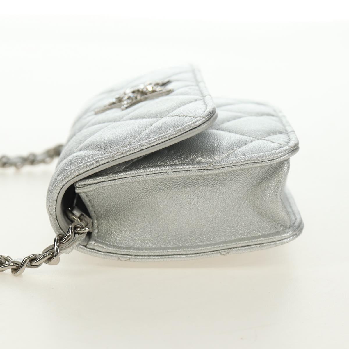 CHANEL Matelasse Chain Shoulder Bag Lamb Skin Silver CC Auth 190674SAM
