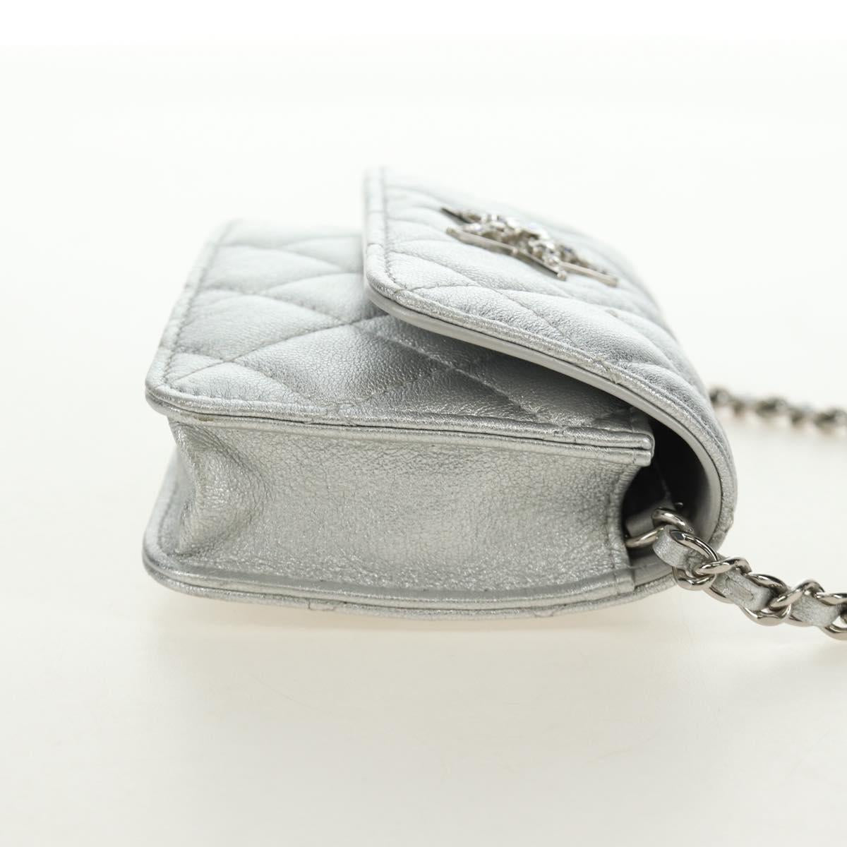 CHANEL Matelasse Chain Shoulder Bag Lamb Skin Silver CC Auth 190674SAM
