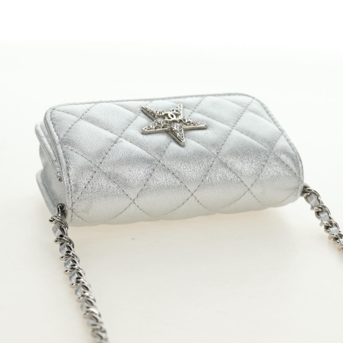 CHANEL Matelasse Chain Shoulder Bag Lamb Skin Silver CC Auth 190674SAM
