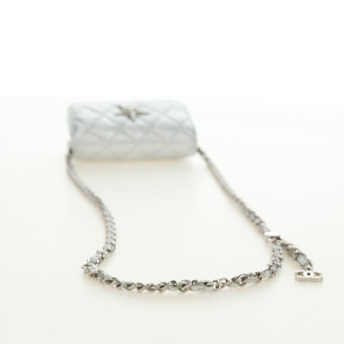 CHANEL Matelasse Chain Shoulder Bag Lamb Skin Silver CC Auth 190674SAM