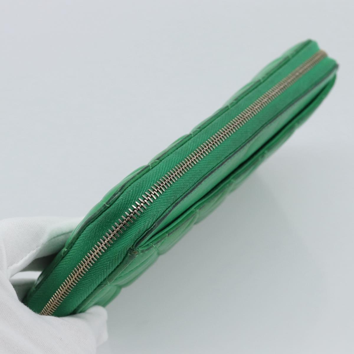 CHANEL Matelasse Long Wallet Lamb Skin Green Gold CC Auth 190675