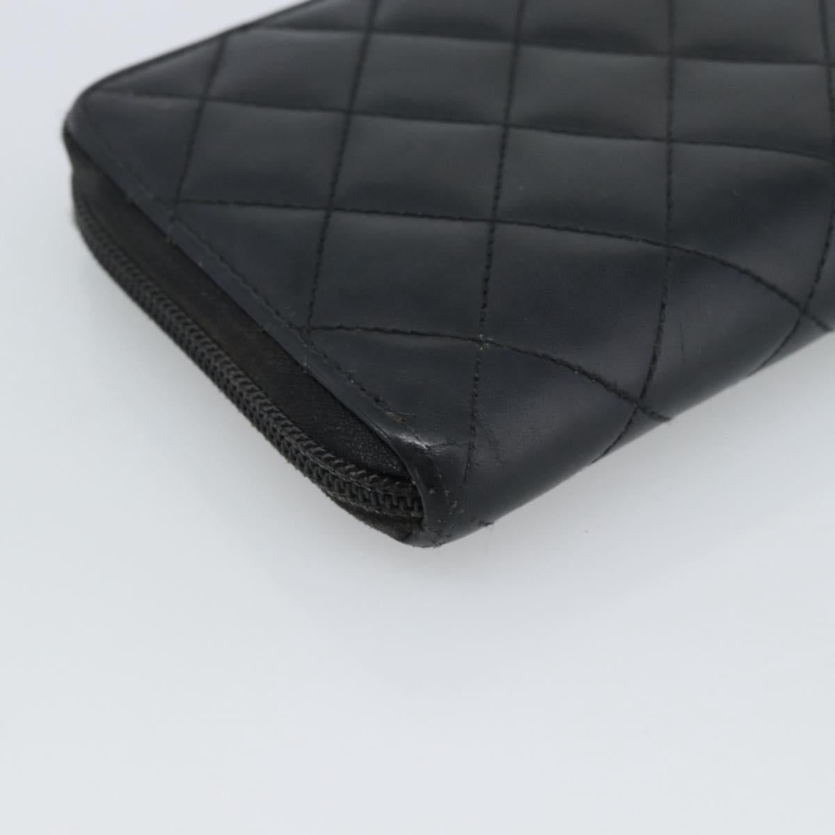 CHANEL Matelasse Cambon Line Long Wallet Leather Black Silver CC Auth 190679