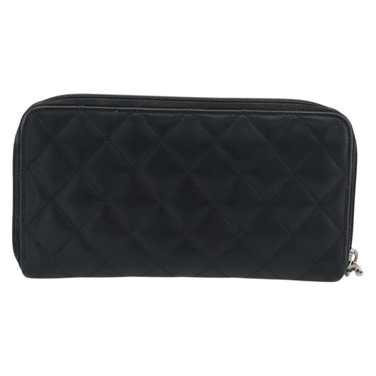 CHANEL Matelasse Cambon Line Long Wallet Leather Black Silver CC Auth 190679