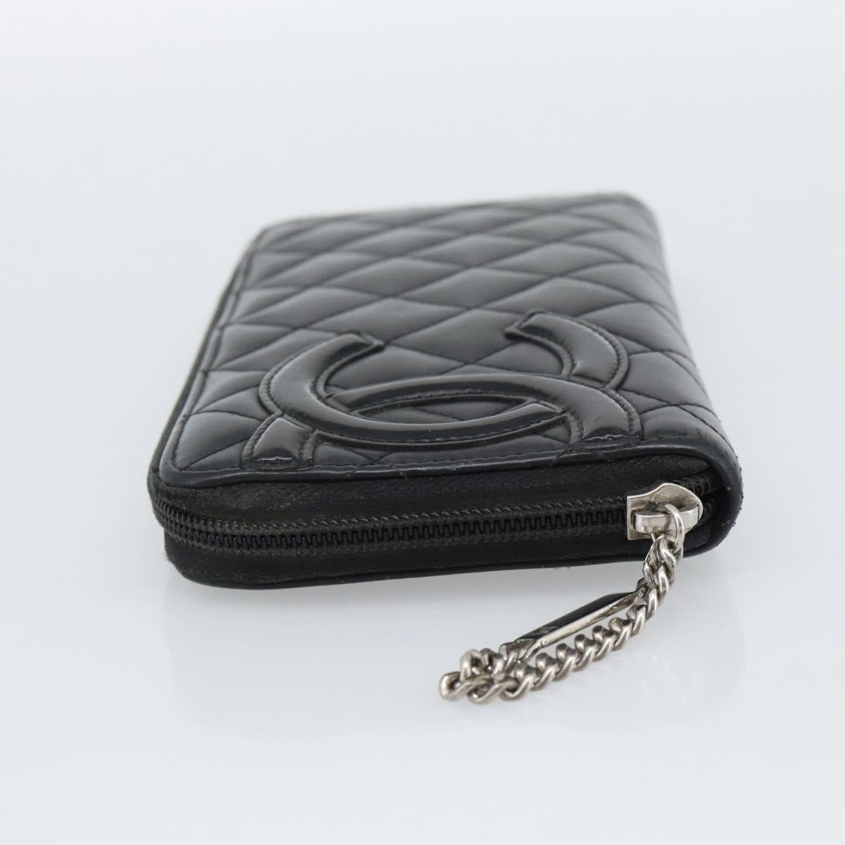 CHANEL Matelasse Cambon Line Long Wallet Leather Black Silver CC Auth 190679