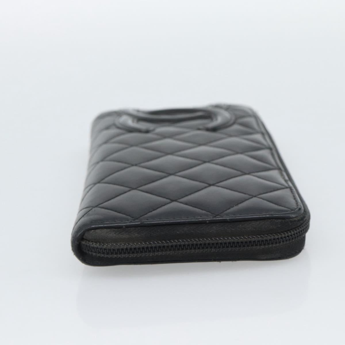 CHANEL Matelasse Cambon Line Long Wallet Leather Black Silver CC Auth 190679