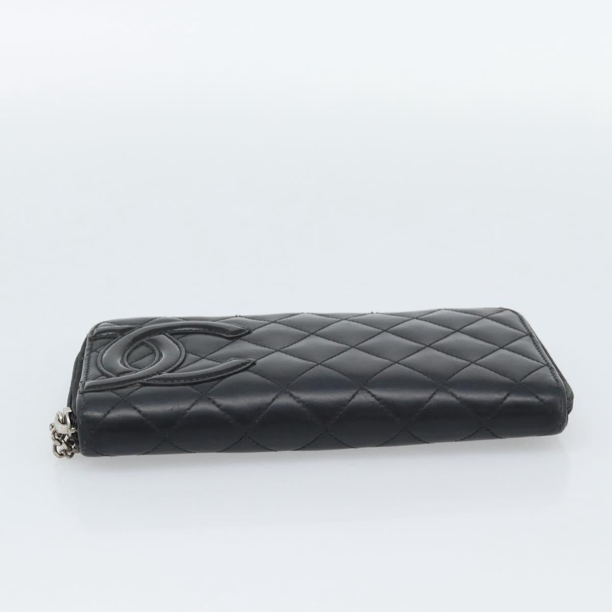 CHANEL Matelasse Cambon Line Long Wallet Leather Black Silver CC Auth 190679
