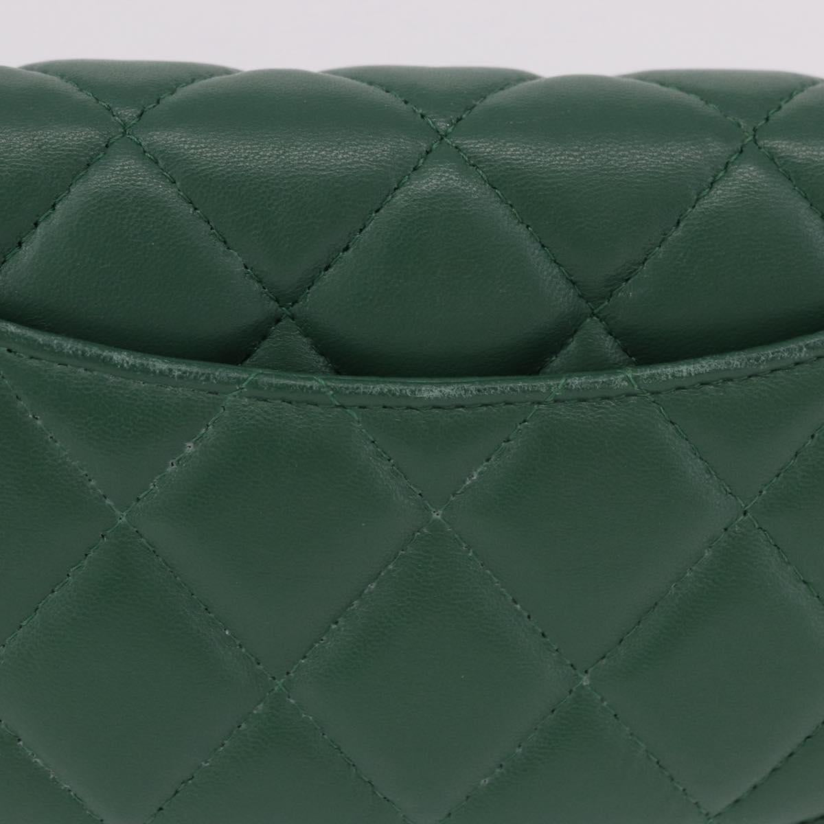 CHANEL Matelasse Long Wallet Lamb Skin Green Silver CC Auth 190682M