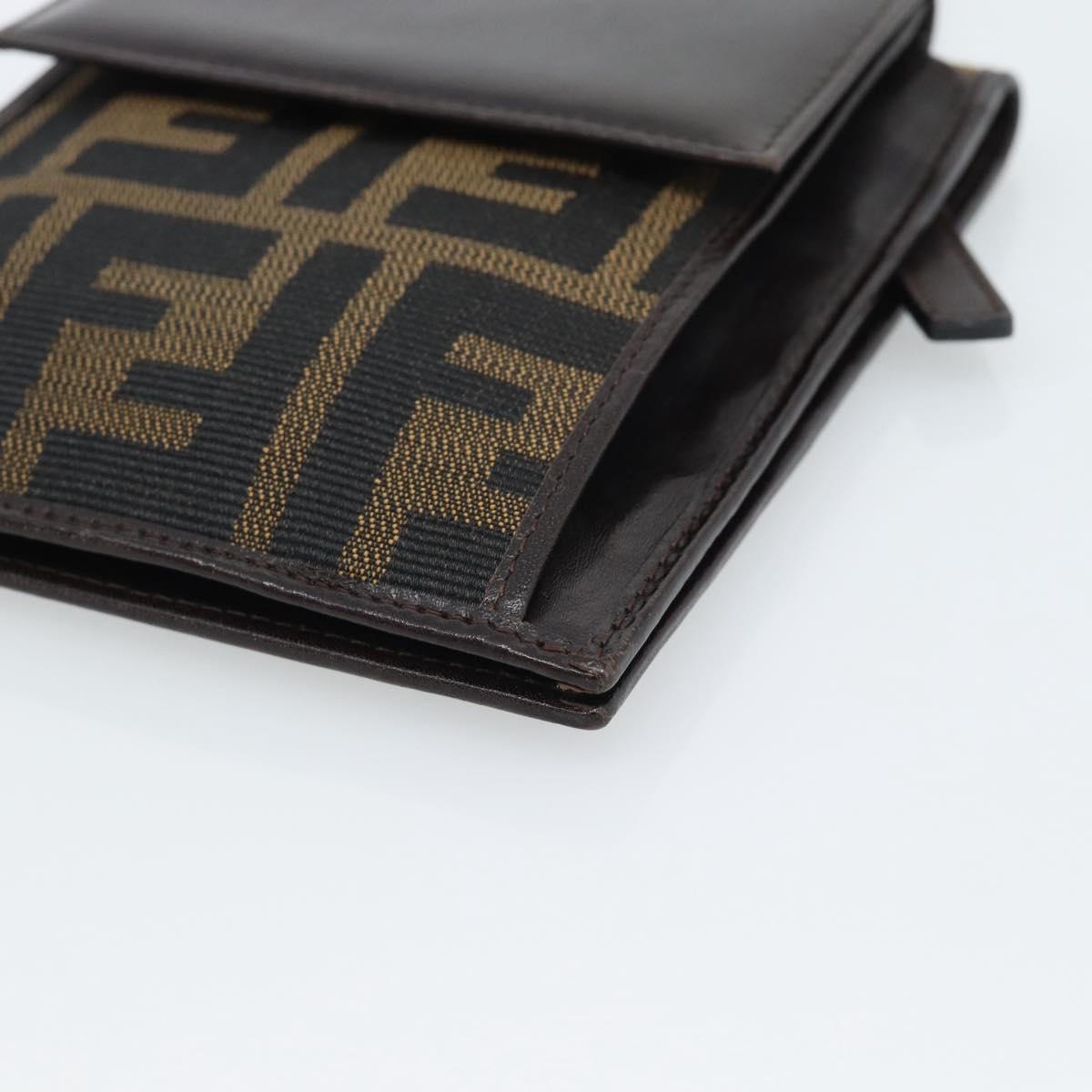 FENDI Zucca Canvas Shoulder Wallet Brown Black Auth 190683A