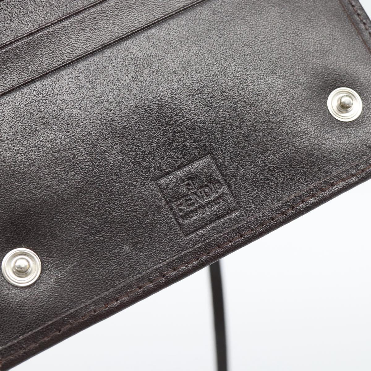 FENDI Zucca Canvas Shoulder Wallet Brown Black Auth 190683A