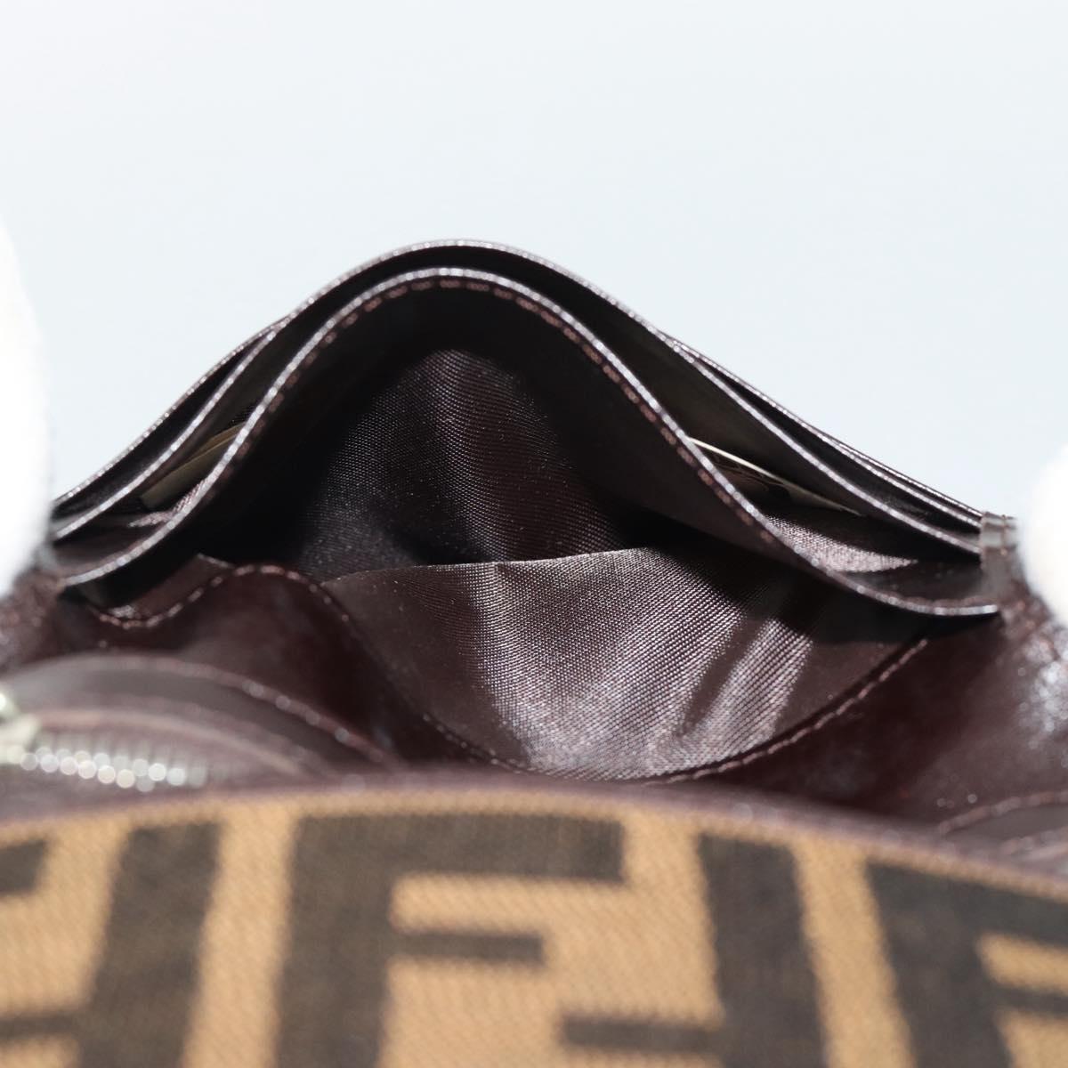 FENDI Zucca Canvas Shoulder Wallet Brown Black Auth 190683A
