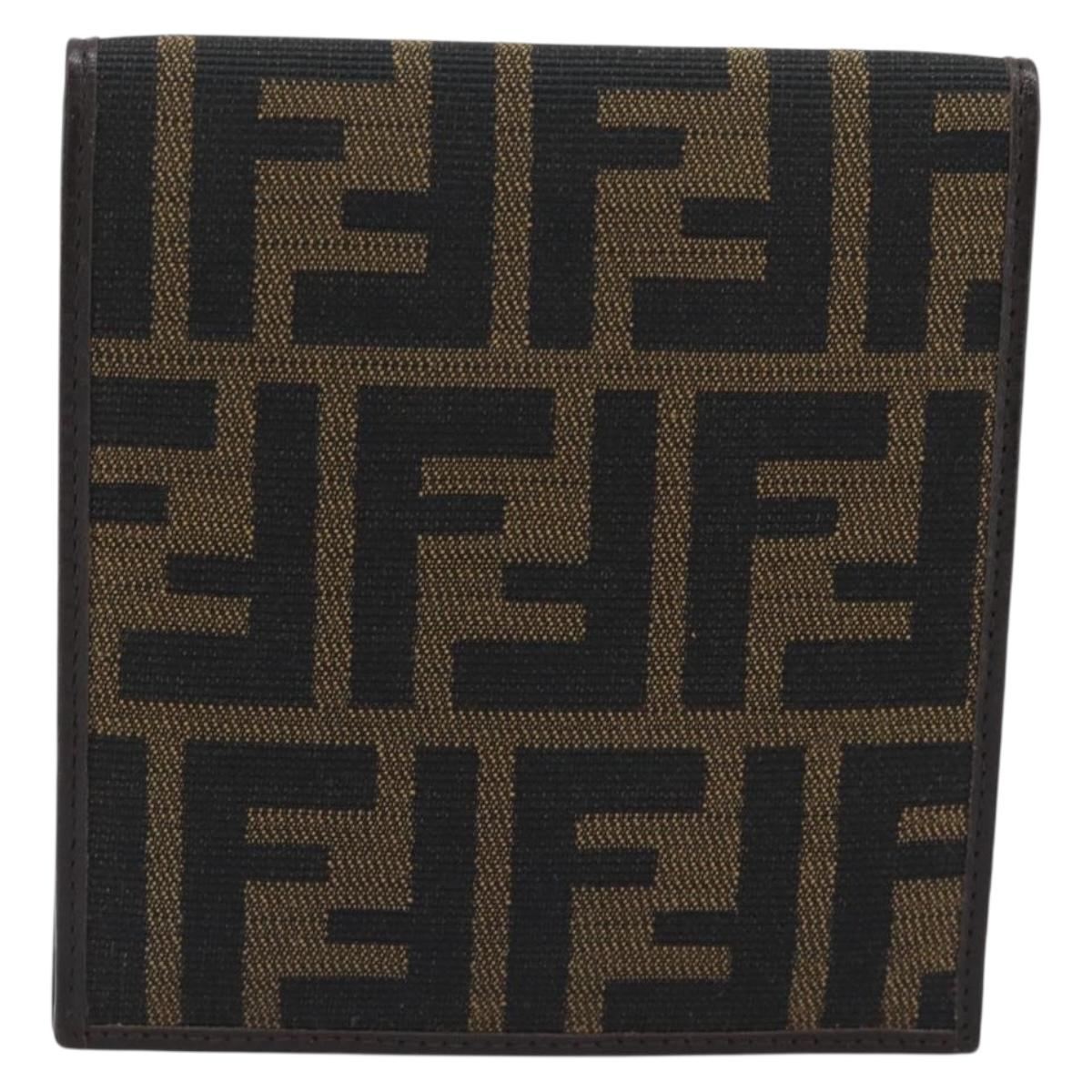 FENDI Zucca Canvas Shoulder Wallet Brown Black Auth 190683A