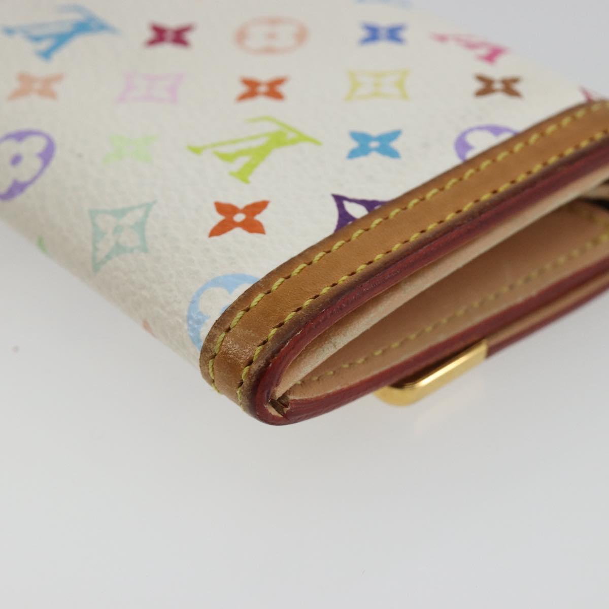 LOUIS VUITTON Multicolor Porte Monnaie Pla Coin Purse White M92657 Auth 190685