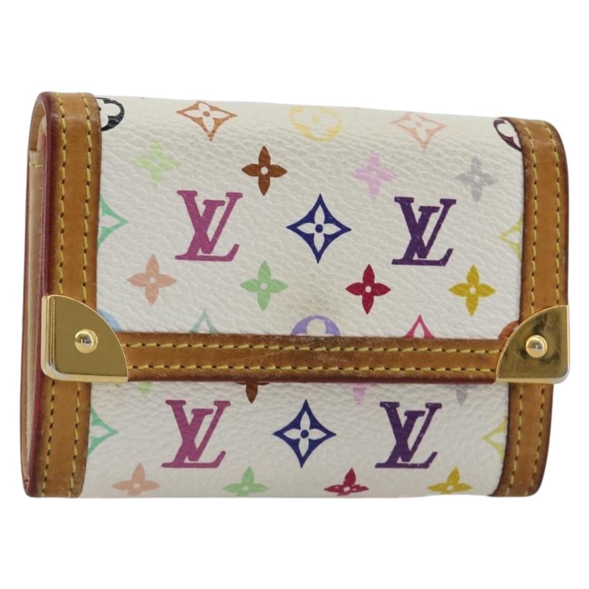 LOUIS VUITTON Multicolor Porte Monnaie Pla Coin Purse White M92657 Auth 190685