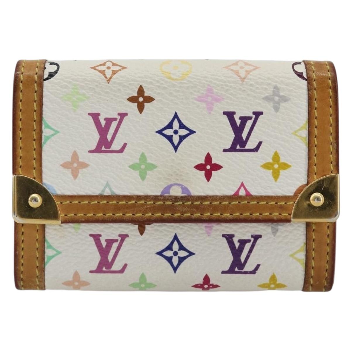LOUIS VUITTON Multicolor Porte Monnaie Pla Coin Purse White M92657 Auth 190685