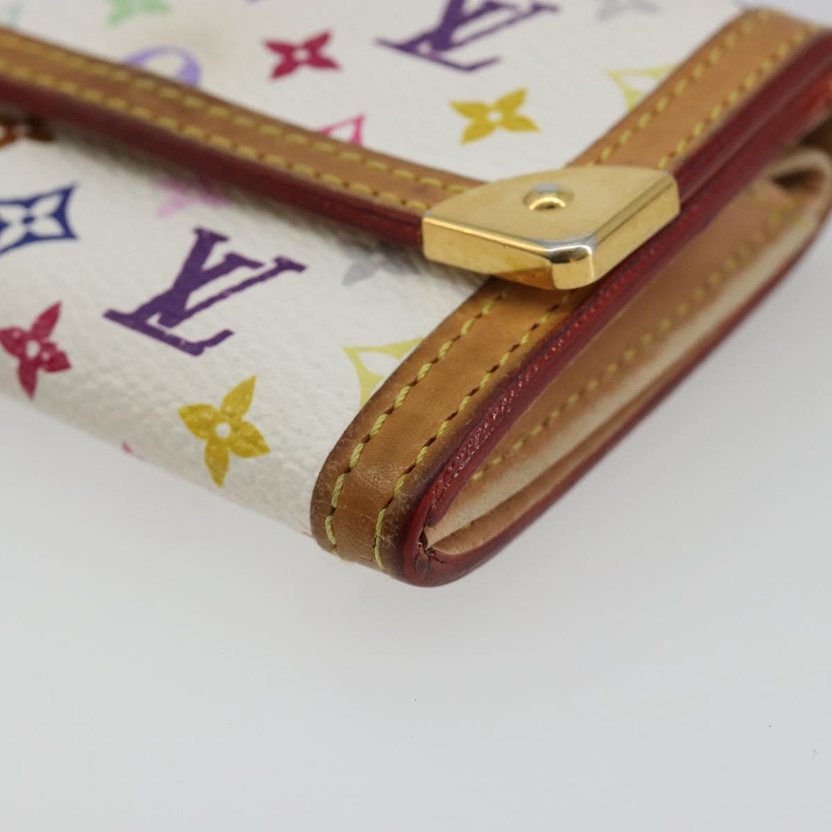LOUIS VUITTON Multicolor Porte Monnaie Pla Coin Purse White M92657 Auth 190685