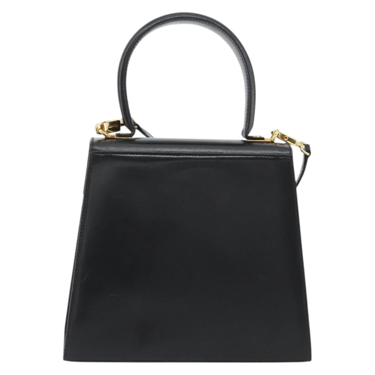 Salvatore Ferragamo Gancini Hand Bag Leather 2way Black Gold Auth 190688