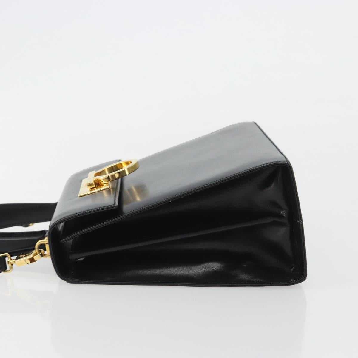 Salvatore Ferragamo Gancini Hand Bag Leather 2way Black Gold Auth 190688