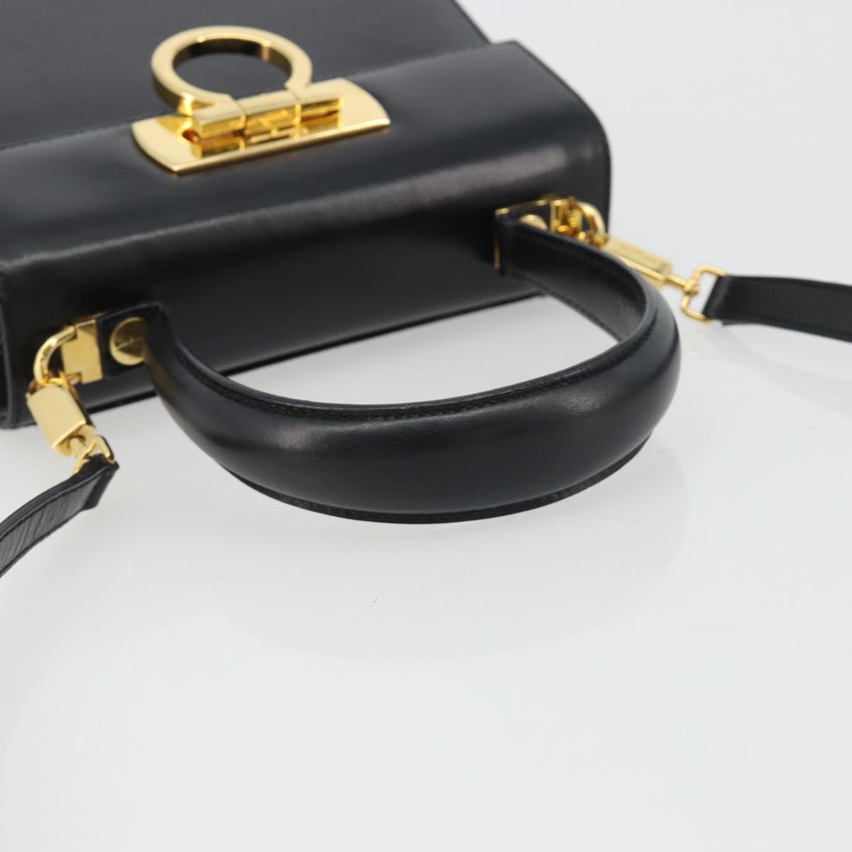 Salvatore Ferragamo Gancini Hand Bag Leather 2way Black Gold Auth 190688