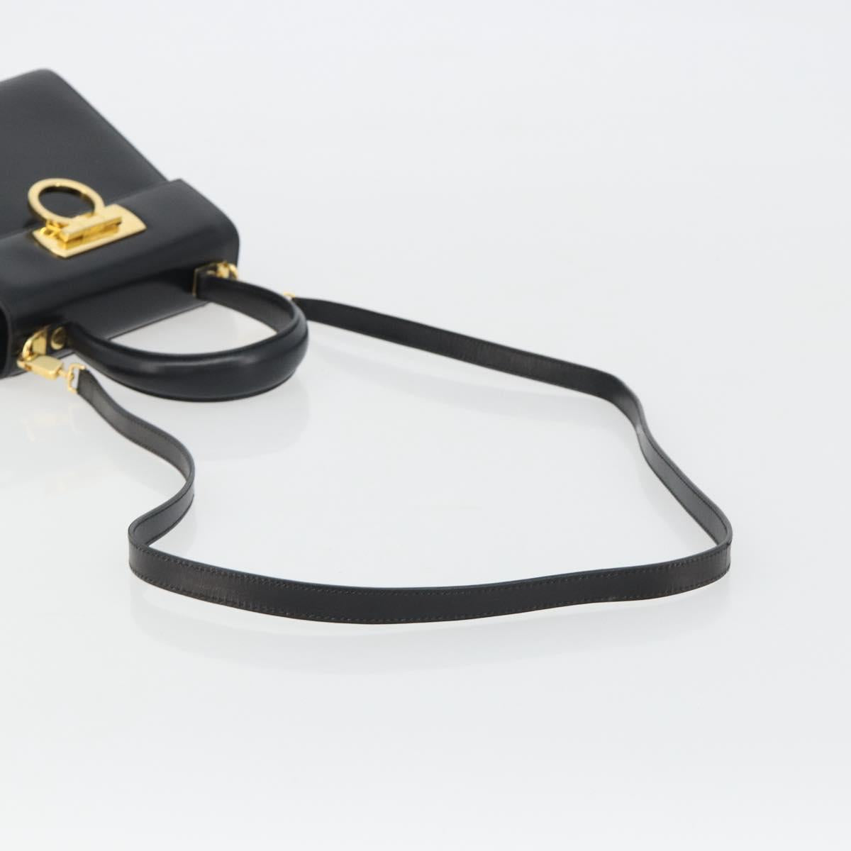 Salvatore Ferragamo Gancini Hand Bag Leather 2way Black Gold Auth 190688