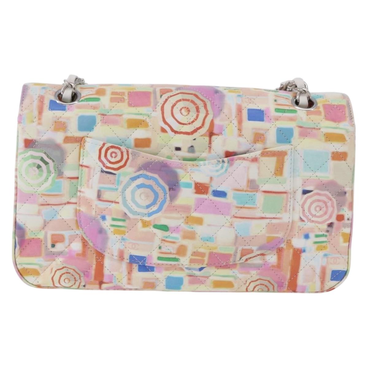 CHANEL Matelasse 25 Chain Bag Lamb Skin Multicolor Silver CC Auth 190690SM