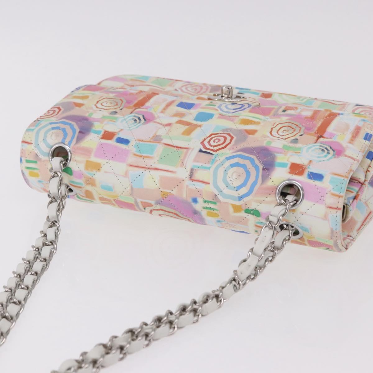 CHANEL Matelasse 25 Chain Bag Lamb Skin Multicolor Silver CC Auth 190690SM