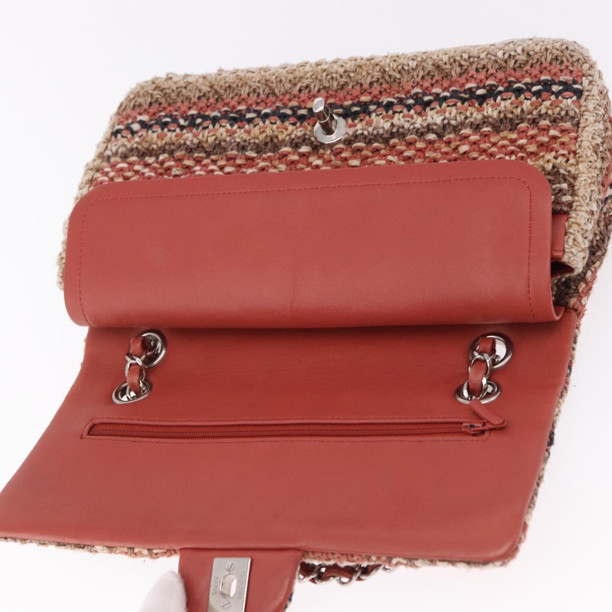 CHANEL Matelasse 25 Chain Shoulder Bag Raffia Multicolor Silver CC Auth 190691SM