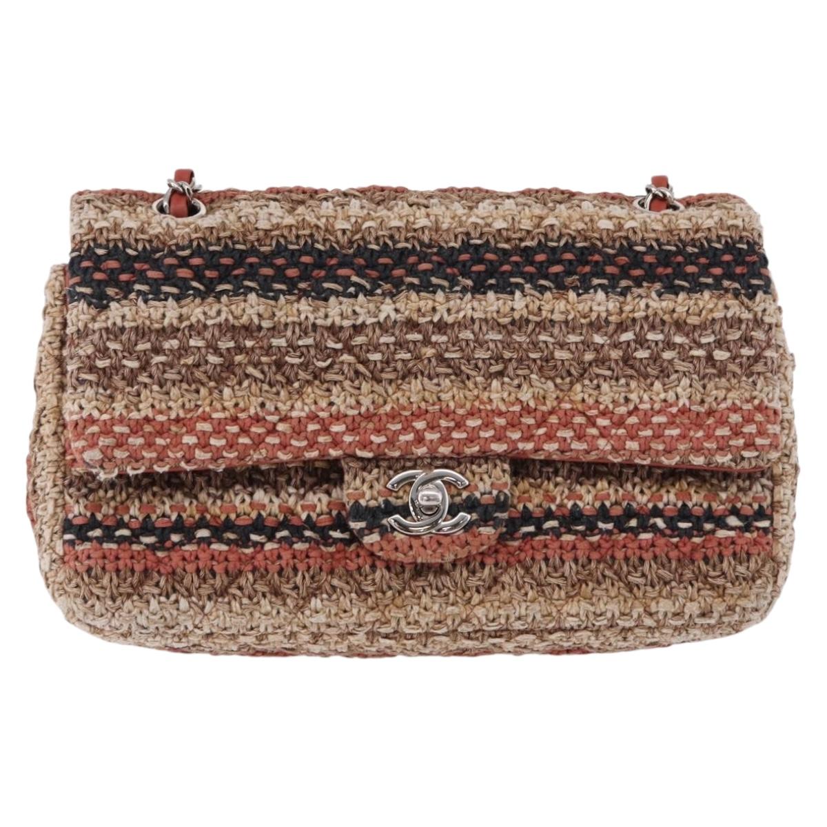 CHANEL Matelasse 25 Chain Shoulder Bag Raffia Multicolor Silver CC Auth 190691SM